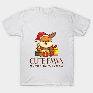 marry christmas cute Fawn holding gifts design T-Shirt